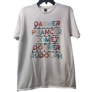 Gildan Christmas Reindeer Names‎ Graphic Tee Holiday T-Shirt Size M